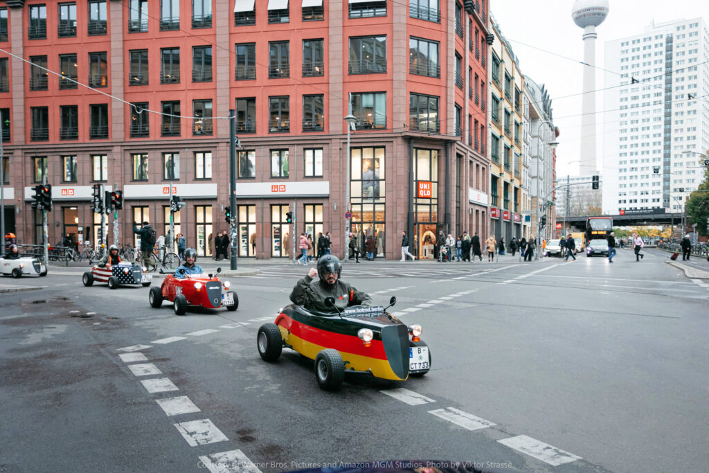 Guests driving Hotrods with German & US Flag Color through Berlin Mitte (Hackescher Markt)